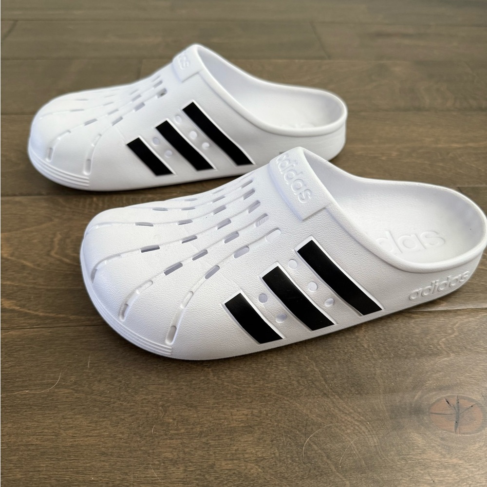 Adidas Adilette Clog White and Black Slip-On Shoes